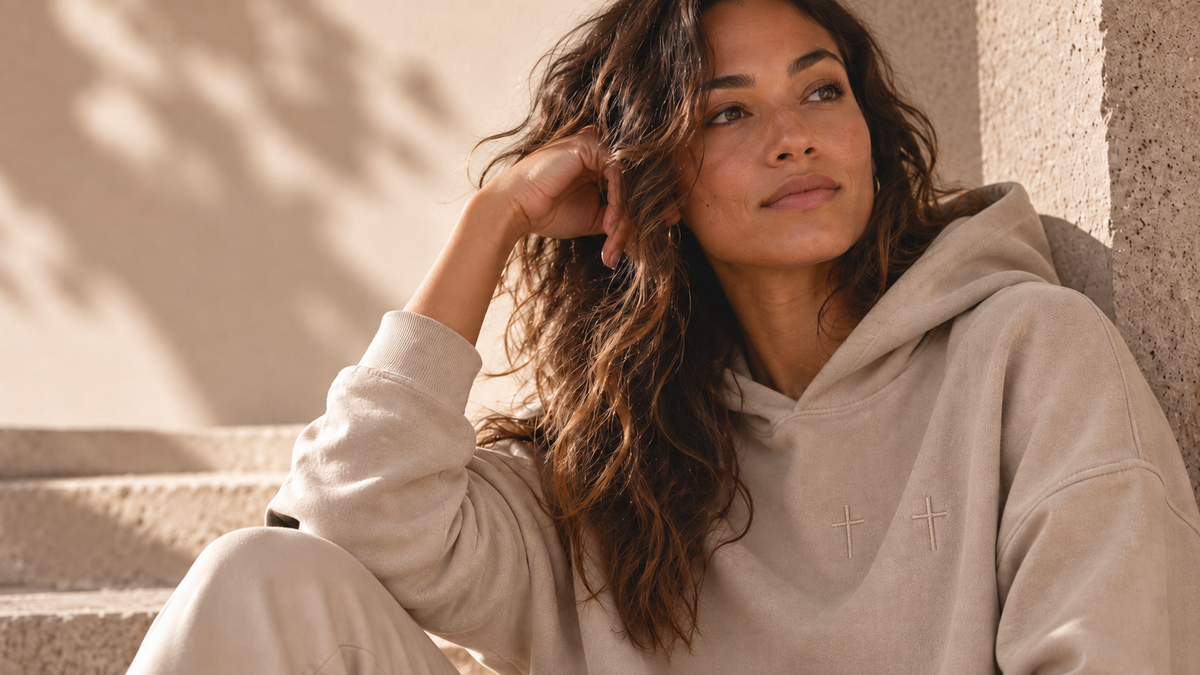 Cornerstone hoodie in warm natural light